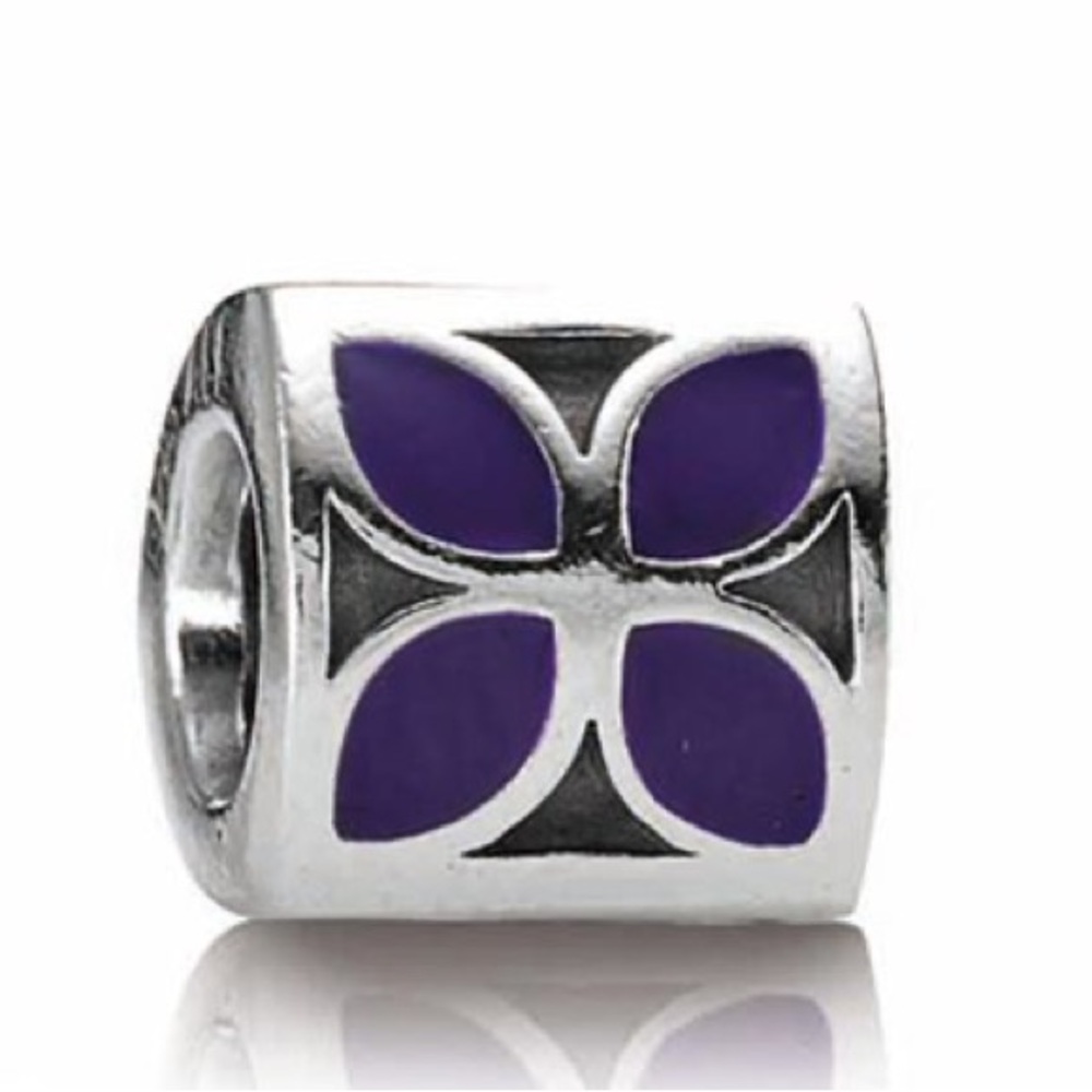 Pandora Flower Four Petals Purple Enamel Charm (Retired)